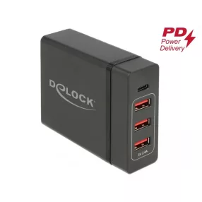   Delock USB töltő 1 db USB Type-C  PD + 3 db USB A-típusú 60 W (DL-63974)