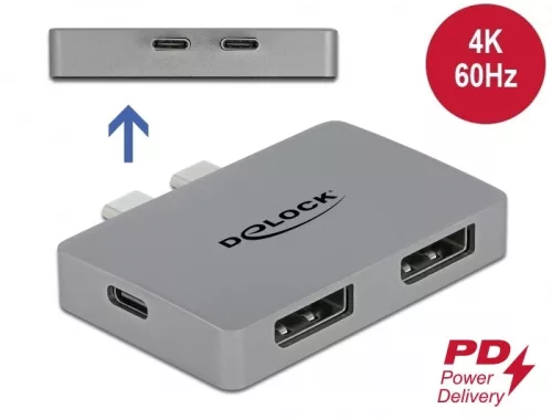 Delock Kettős DisplayPort adapter MacBook-hoz 4K 60 Hz és PD 3.0-s (DL-64001)