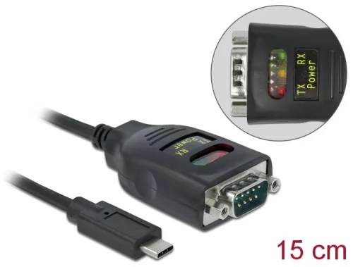 Delock Átalakító USB Type-C    1 x Soros RS-232 DB9 15 kV ESD védelemmel (DL-64038)