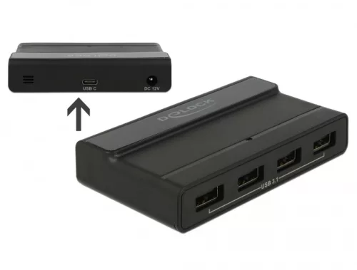 Delock Külső USB 3.1 hub 4 bemenettel, 10 Gbps sebességgel (DL-64053)
