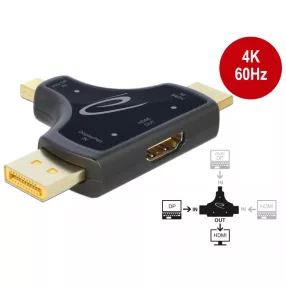   Delock 3 az 1-ben Monitor Csatlakozó HDMI / DisplayPort / mini DisplayPort bemenetbol HDMI kimenetbe (DL-64059)