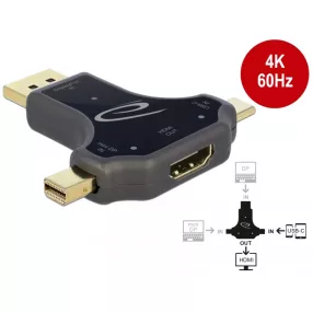   Delock 3 az 1-ben Monitor Csatlakozó USB-C  / DisplayPort / mini DisplayPort bemenetbol HDMI kimenet (DL-64060)