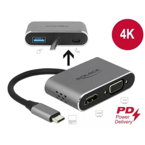   Delock USB Type-C adapter HDMI-hez és VGA-hoz 3.0 USB portal és PD-val (DL-64074)