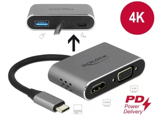 Delock USB Type-C adapter HDMI-hez és VGA-hoz 3.0 USB portal és PD-val (DL-64074)