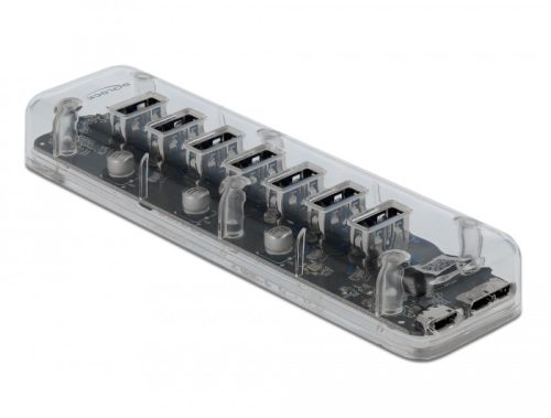 Delock Külso 3.0 USB hub 7 porttal, átlátszó