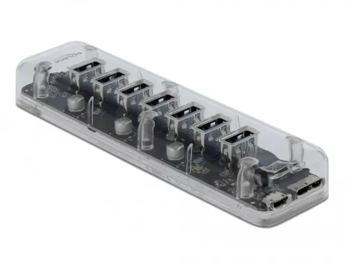 Delock Külso 3.0 USB hub 7 porttal, átlátszó (DL-64088)