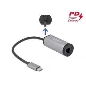   Delock Szürke USB Type-C  adapter tápellátó portos Gigabit LAN-hez (DL-64116)