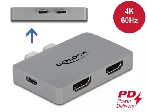 Delock Kettős HDMI adapter MacBook-hoz 4K 60 Hz és PD 3.0-s (DL-64123)