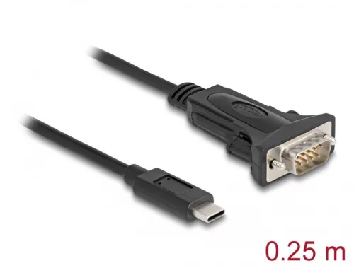 Delock Adapter USB Type-C - 1 x soros RS-232 D-Sub 9 tűs apa csavarokkal 0,25 m (DL-64125)