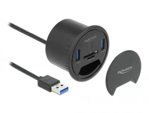 Delock 2 portos asztali hub 2 x SuperSpeed USB Type-A és kártyaolvasó SD és Micro számára (DL-64152)
