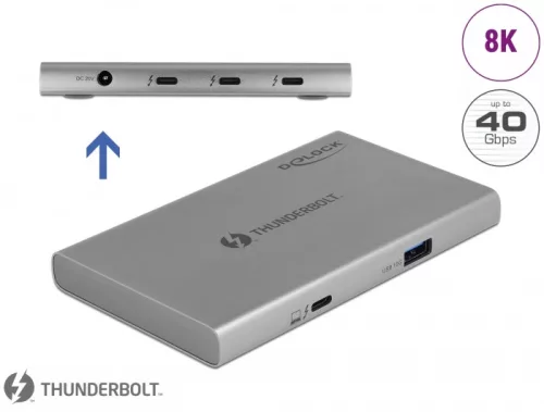 Delock Thunderbolt  4 Hub 3 porttal és egy további SuperSpeed USB 10 Gbps A-típusú porttal - 8K (DL-64157)