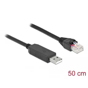   Delock Soros kapcsolati kábel FTDI chipszettel, USB 2.0 A-típusú apa - RS-232 RJ45 apa, 50 cm hosszú (DL-64159)