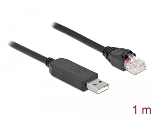 Delock Soros kapcsolati kábel FTDI chipszettel, USB 2.0 A-típusú apa - RS-232 RJ45 apa, 1 m hosszú, (DL-64160)