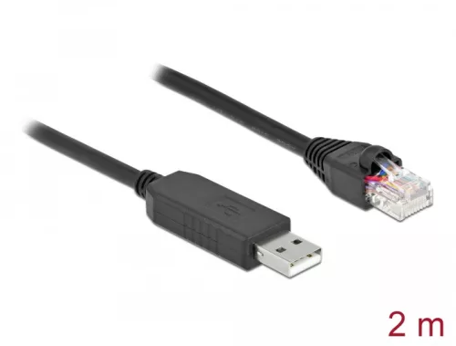 Delock Soros kapcsolati kábel FTDI chipszettel, USB 2.0 A-típusú apa - RS-232 RJ45 apa, 2 m hosszú, (DL-64161)