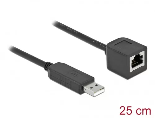 Delock Soros kapcsolati kábel FTDI chipszettel, USB 2.0 A-típusú apa - RS-232 RJ45 anya, 25 cm hossz (DL-64162)