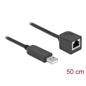   Delock Soros kapcsolati kábel FTDI chipszettel, USB 2.0 A-típusú apa - RS-232 RJ45 anya, 50 cm hossz (DL-64163)