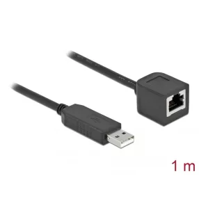   Delock Soros kapcsolati kábel FTDI chipszettel, USB 2.0 A-típusú apa - RS-232 RJ45 anya, 1 m hosszú, (DL-64164)