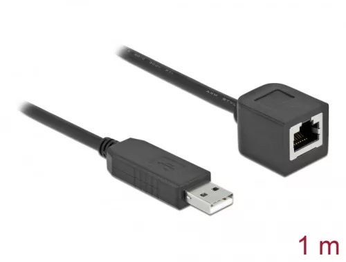 Delock Soros kapcsolati kábel FTDI chipszettel, USB 2.0 A-típusú apa - RS-232 RJ45 anya, 1 m hosszú, (DL-64164)