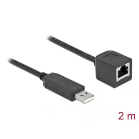   Delock Soros kapcsolati kábel FTDI chipszettel, USB 2.0 A-típusú apa - RS-232 RJ45 anya, 2 m hosszú, (DL-64165)