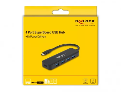 Delock USB Type-C  Hub 4 Port USB 3.2 Gen 1 Power Delivery-vel 85 Watt (DL-64170)