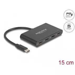   Delock USB 3.2 Gen 1 USB Type-C Hub 3 db USB Type-C anya + 1 x USB Type-C PD 100 Watt (DL-64174)