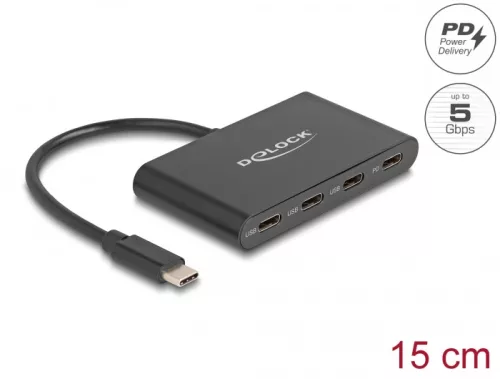 Delock USB 3.2 Gen 1 USB Type-C Hub 3 db USB Type-C anya + 1 x USB Type-C PD 100 Watt (DL-64174)