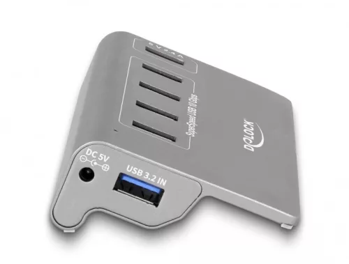 Delock USB 10 Gbps Hub 4 A-típusú USB porttal + 1 gyorstöltő porttal beleértve a tápellátást (DL-64182)