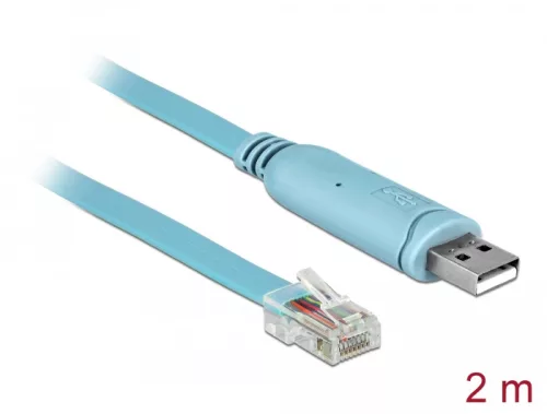 Delock Adapter USB 2.0 A-típusú apa > 1 x soros RS-232 RJ45 apa 2,0 m kék (DL-64185)