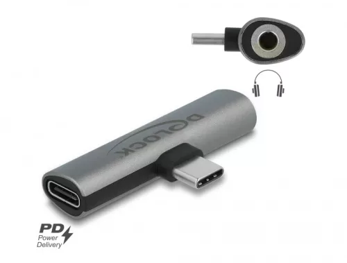 Delock szürke audio adapter USB Type-C    sztereo jack anya és USB Type-C  PD (DL-64186)