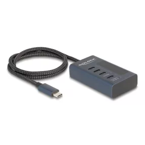   Delock USB 10 Gbps hub 4 db. USB Type-C  porttal, amelyből 3 adat csatlakoztatási felület és egy adat és 20 Watt-os PD tápjelzéssel (DL-64189)