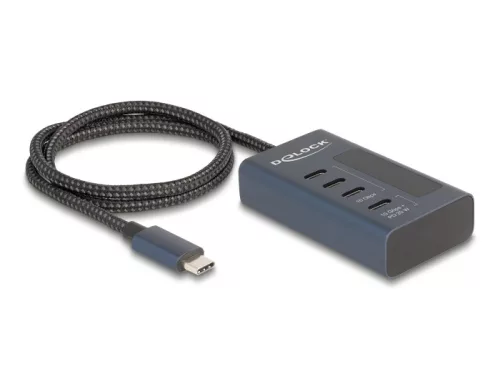 Delock USB 10 Gbps hub 4 db. USB Type-C  porttal, amelyből 3 adat csatlakoztatási felület és egy adat és 20 Watt-os PD tápjelzéssel (DL-64189)