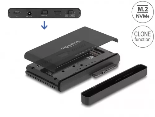 Delock USB Type-C  átalakító 1 db. M.2 NVMe SSD + 1 db. SATA SSD / HDD klón funkcióval (DL-64190)