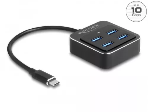 Delock USB 3.2 Gen 2 USB Type-C hub 4 x USB Type-A csatlakozóaljzattal   10 Gbps (DL-64191)