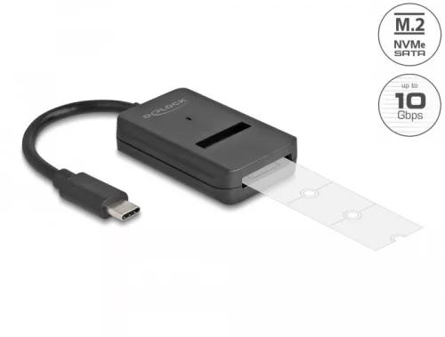 Delock Combo Converter M.2 NVMe PCIe vagy SATA SSD USB Type-C 10 Gbps sebességgel (DL-64198)