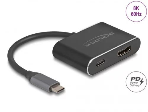 Delock USB Type-C adapter HDMI-re (DP Alt mód) 8K HDR-rel és Power Delivery 100 W-os tápellátással (DL-64199)