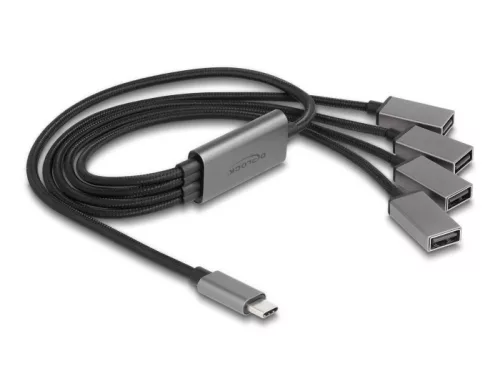Delock 4 portos USB 2.0 kábel hub USB Type-C  csatlakozóval 60 cm (DL-64210)