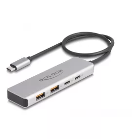   Delock USB 10 Gbps USB Type-C  hub 2 x A-típusú USB csatlakozóval és 2 x USB Type-C  csatlakozóval, valamint egy 35 cm hosszú csatlakozó kábellel (DL-64230)