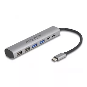   Delock 6 portos USB hub 4 x A-típusú USB anyával és 2 x USB Type-C  anya csatlakozóval (DL-64232)