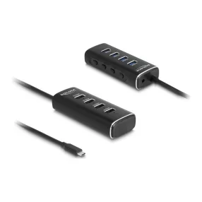   Delock 4 portos USB 10 Gbps hub USB Type-C , 60 cm hosszú kábellel és az egyes portokhoz tartozó kapcsolóval (DL-64233)