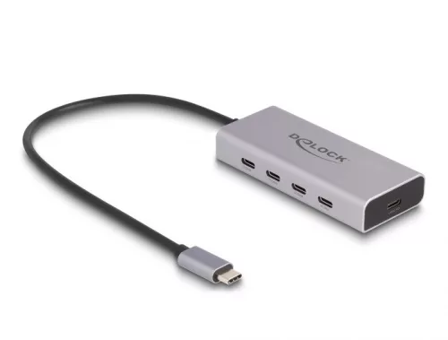Delock USB 10 Gbps USB Type-C  hub 4 x USB Type-C  anya csatlakozóval és 1 x USB Type-C  PD 85 wattos csatlakozóval, 30 cm csatlakozó kábellel (DL-64235)