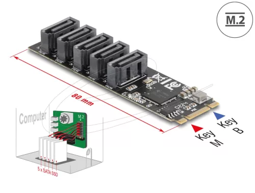 Delock Vezérlő M.2 2280 kulcs B+M apa - 5 x SATA (DL-64241)