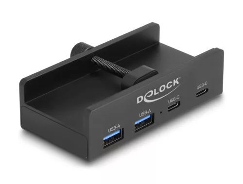 Delock Külső USB 5 Gbps 4 Port Hubon keresztül 2 x A-típusú USB és 2 x USB Type-C -k záró csavarmenettel (DL-64262)