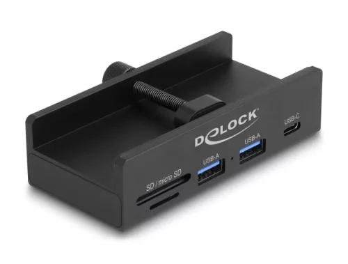 Delock Külső USB 5 Gbps Hub 2 x A-típusú USB, 1 x USB Type-C  és SD + Micro SD csatlakozó felületekkel és záró csavarral (DL-64263)