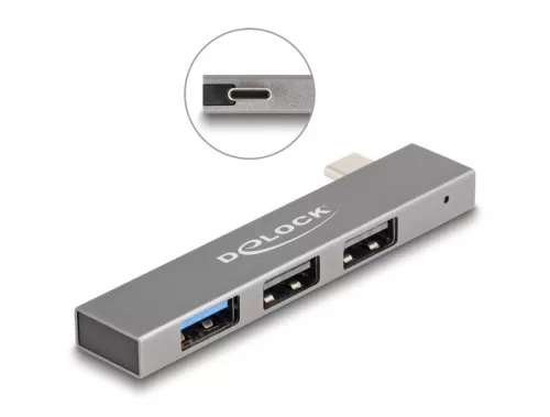 Delock 3 portos vékony USB hub USB Type-C  csatlakoztatóval és 1 x USB 10 Gbps A-típusú és 2 x A-típusú USB 2.0 (DL-64274)
