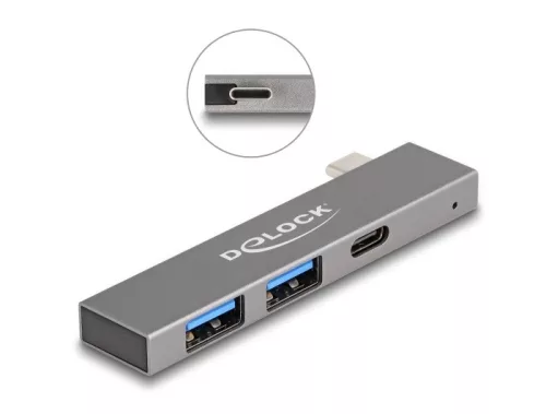 Delock 3 portos vékony USB hub USB Type-C  csatlakoztatóval és 1 x USB 5 Gbps USB Type-C  és 2 x USB 5 Gbps A-típusú (DL-64275)