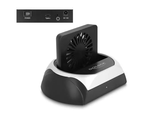 Delock USB 10 Gbps dokkoló állomás 2.5  / 3.5  SATA HDD / SSD vagy M.2 NVMe PCIe, illetve SATA SSD ventillátorral (DL-64280)