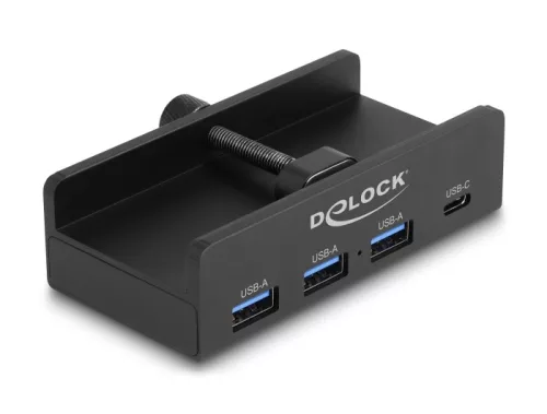 Delock Külső USB 5 Gbps 4 Port Hubon keresztül 3 x A-típusú USB és 1 x USB Type-C -k záró csavarmenettel (DL-64284)