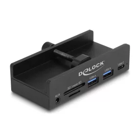   Delock Külső USB 5 Gbps 3 Port Hubon keresztül 2 x A-típusú USB, 1 x USB Type-C -k és 2 bemenetes kártyaolvasó záró csavarmenettel (DL-64285)