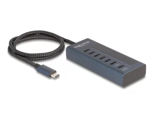 Delock USB 10 Gbps hub 7 db. USB Type-C  porttal, amelyből 6 adat csatlakoztatási felület és egy adat és 20 Watt-os PD tápjelzéssel (DL-64288)