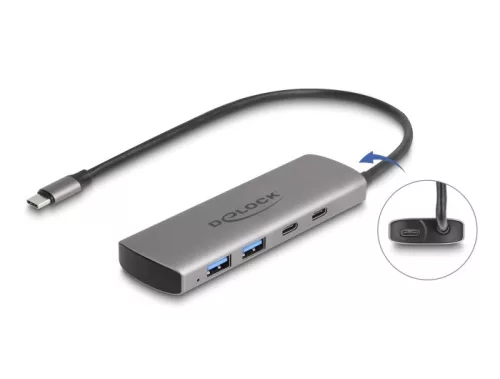 Delock USB 10 Gbps Hub 2 A-típusú USB port és 2 USB Type-C  port USB Type-C  csatlakozóval és egy további tápporttal (DL-64299)